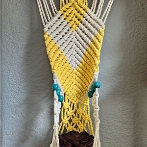 Yellow and Creamy White Macrame Plant Hanger